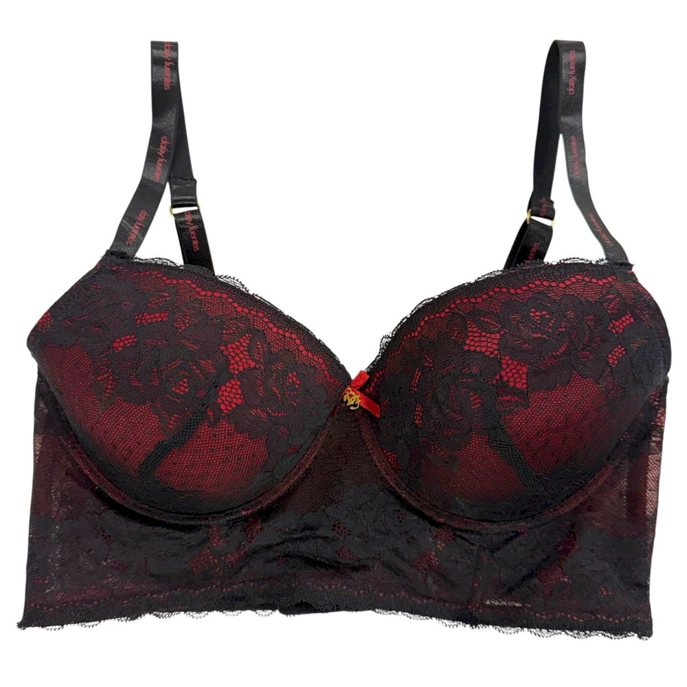 Daisy Fuentes Women's Size 38C Underwire Push Up Bra Red Black‎ Lace Sexy